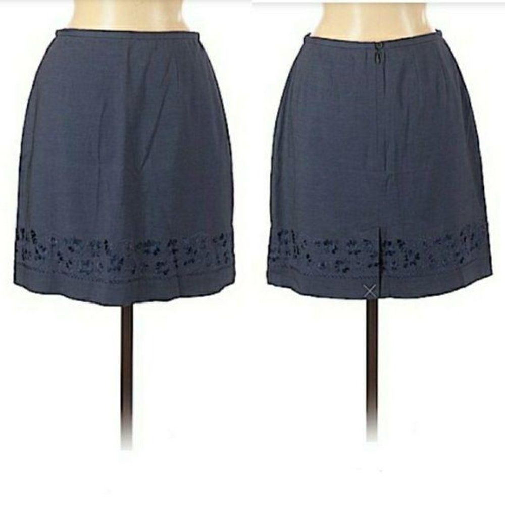 Ann Taylor‎ Floral Embroidered Monochromatic Blue A-line Mini Skirt Sz 6P